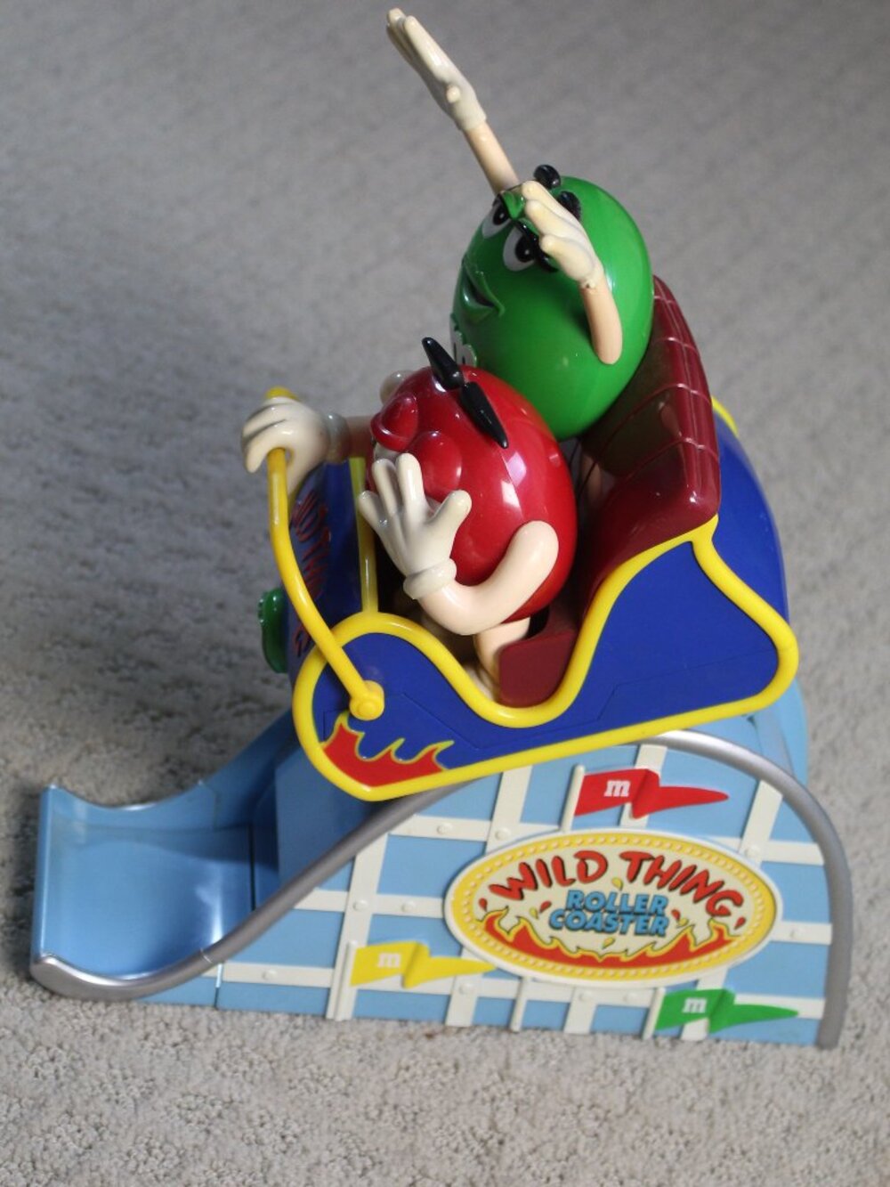 M&M's Wild Thing Roller Coaster Ride Dispenser Green Red MM Vtg Candy